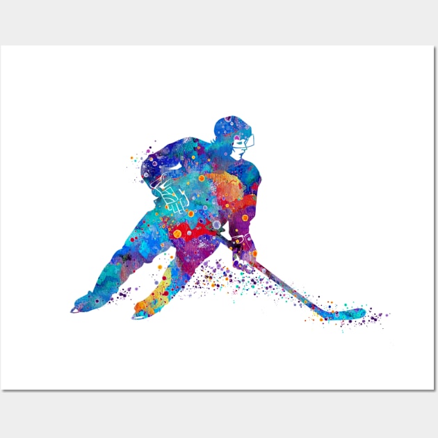 Ice Hockey Player Girl Watercolor Silhouette Wall Art by LotusGifts